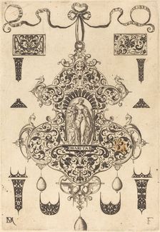 Large Pendant, Charity Standing at Centre, 1593. Creator: Daniel Mignot