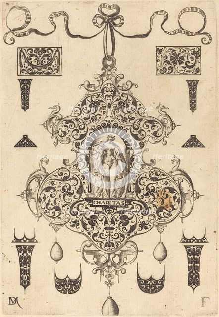 Large Pendant, Charity Standing at Centre, 1593. Creator: Daniel Mignot.