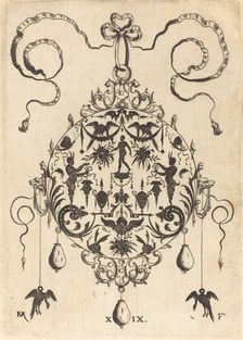 Large Pendant, In Circular Form, Nude Man Flanked by Two Herms, 1596. Creator: Daniel Mignot