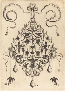 Large Pendant, In Circular Form, Nude Man Flanked by Two Herms, 1596. Creator: Daniel Mignot