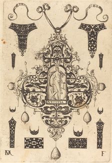 Large Pendant, Justice Standing at Centre, 1593. Creator: Daniel Mignot