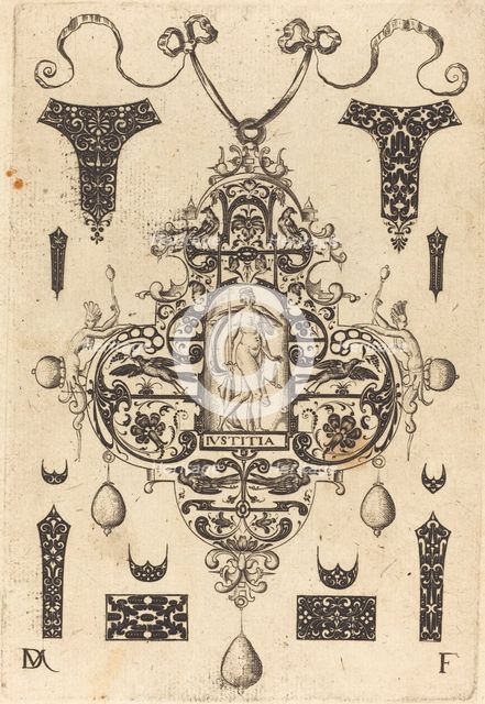 Large Pendant, Justice Standing at Centre, 1593. Creator: Daniel Mignot.