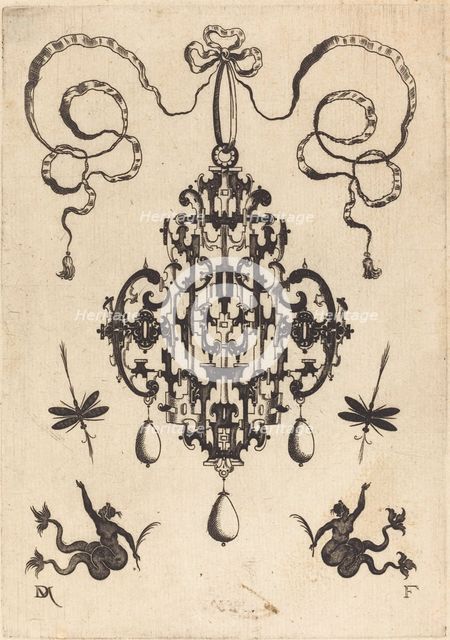 Large Pendant, Lower Left and Right Two Creatures of the Sea, 1596. Creator: Daniel Mignot.