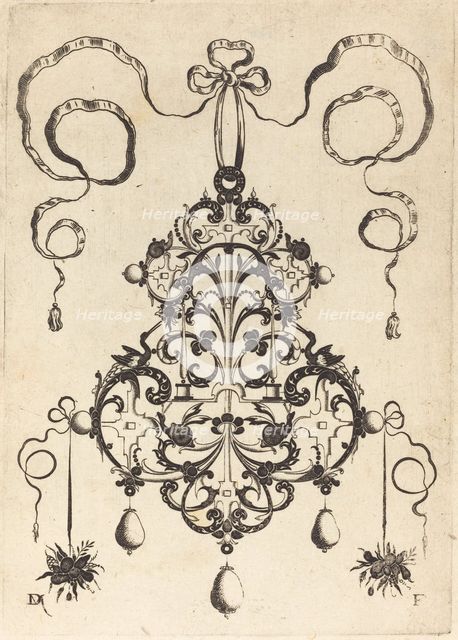 Large Pendant, Lower Left and Right Two Bunches of Grass and Fruit, 1596. Creator: Daniel Mignot.