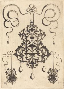 Large Pendant, Lower Left and Right Two Bunches of Grass, Flowers, and Fruit, 1596. Creator: Daniel Mignot