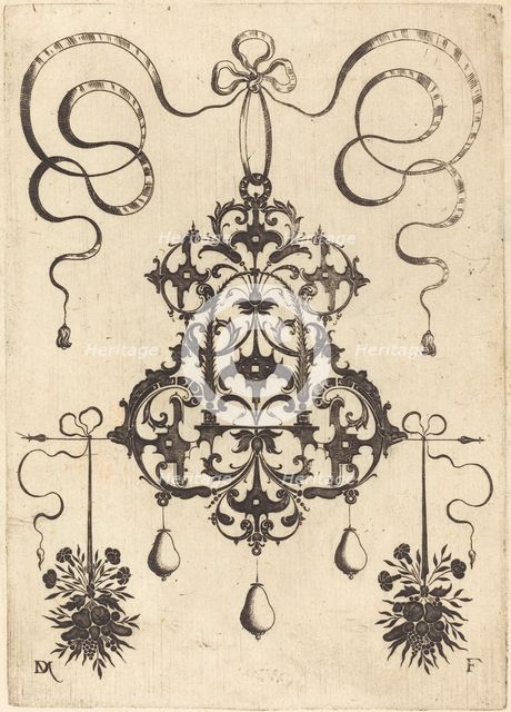 Large Pendant, Lower Left and Right Two Bunches of Grass, Flowers, and Fruit, 1596. Creator: Daniel Mignot.