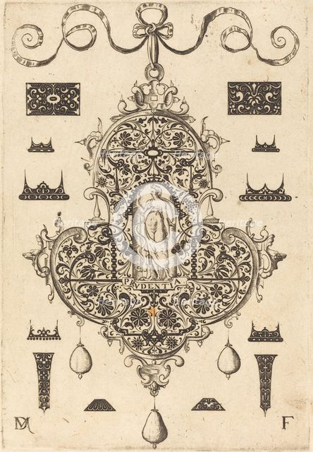 Large Pendant, Prudence Standing at Centre, 1593. Creator: Daniel Mignot.