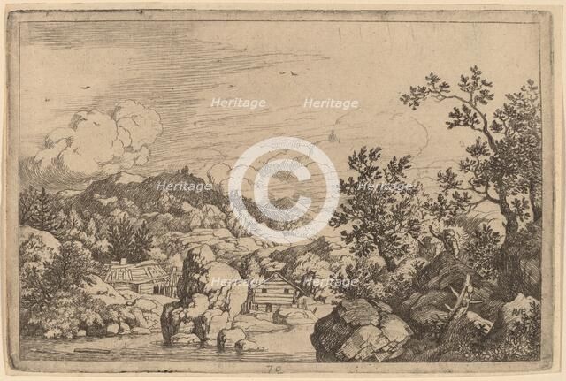 Large Rock Projecting from a River, probably c. 1645/1656. Creator: Allart van Everdingen.