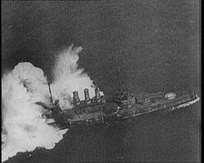 Large Warship Being Hit by an Exploding Shell, 1921. Creator: British Pathe Ltd