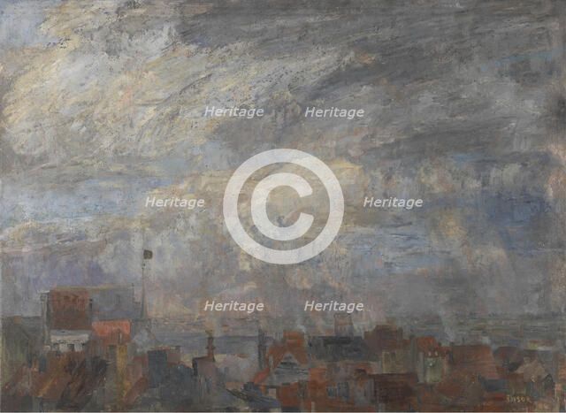 Large View over the Rooftops of Ostend, 1884. Creator: James Ensor.