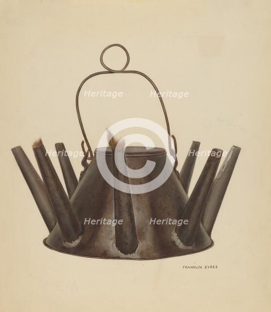 Lard Oil Lamp, c. 1940. Creator: Franklyn Syres.