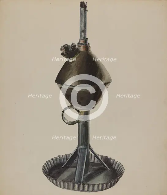 Lard or Whale Oil Lamp, c. 1937. Creator: Ralph Atkinson.