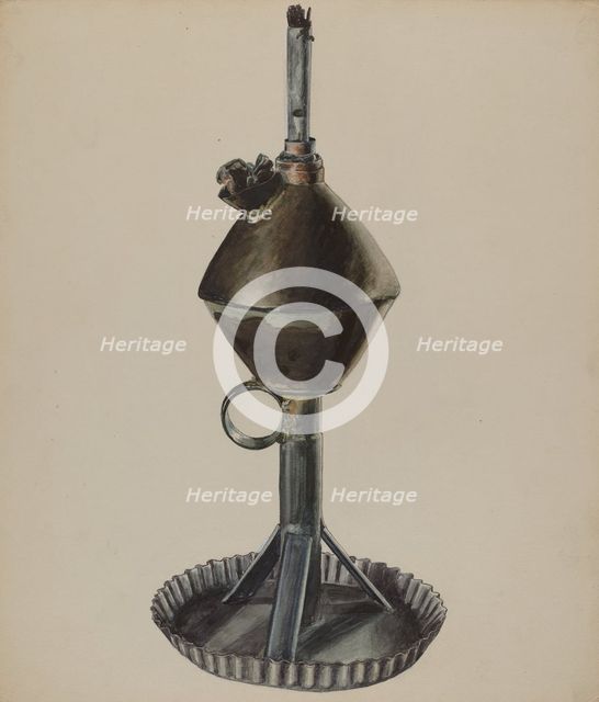 Lard or Whale Oil Lamp, c. 1937. Creator: Ralph Atkinson.