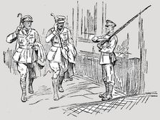 L'Armee Britannique dans le Nord de la France; Sentinelle saluant un capitaine et un...,1916. Creator: Unknown