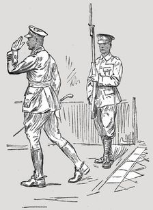 L'Armee Britannique dans le Nord de la France; Sentinelle saluant un major 1916. Creator: Unknown