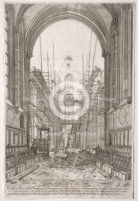LArt Ancien Zurich: View in the Church of the Franciscans, Barfüsser-Kirke, 1681. Creator: Johan Ulrich Krauss (German, 1655-1719).