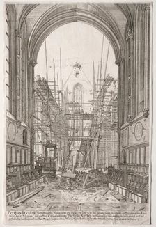 LArt Ancien Zurich: View in the Church of the Franciscans, Barfüsser-Kirke, 1681. Creator: Johan Ulrich Krauss (German, 1655-1719)
