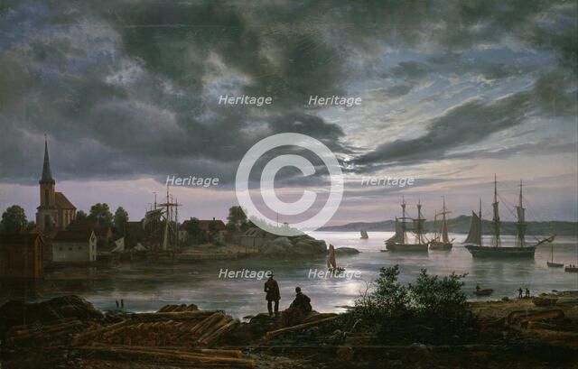 Larvik by Moonlight. Artist: Dahl, Johan Christian Clausen (1788-1857)