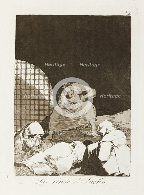Las rinde el Sueño.; Los Caprichos, pl.34, 1799. Creator: Francisco Goya.