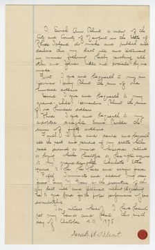 Last will and testament of Sarah Ann Blunt Crozley, October 1898. Creator: Sarah Ann Blunt Crozley