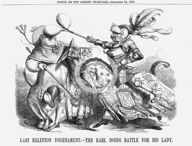 'Last Eglinton Tournament. - The Earl doing Battle for his Lady.', 1858. Creator: Unknown.