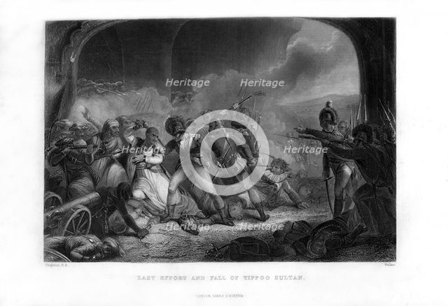 'Last Effort and Fall of Tippoo Sultan', 1799, (mid-19th century). Creator: Walker.