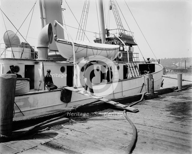 Last pilot going aboard Str. New York, between 1900 and 1905. Creator: Unknown.