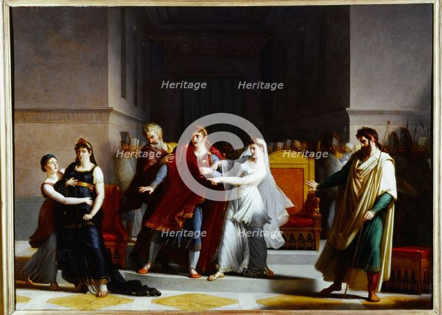 Last scene of the tragedy "Rodogune" at the Theatre-Francais, 1810. Creator: Jacques Augustin Pajou.