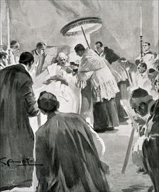Last Sacraments administered to Pope Leon XIII engraving in the Ilustración española y americana
