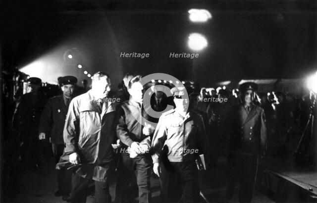 Last steps of Russian cosmonaut Vladimir Komarov, Baikonur Cosmodrome, USSR, 23 April 1967. Artist: Unknown