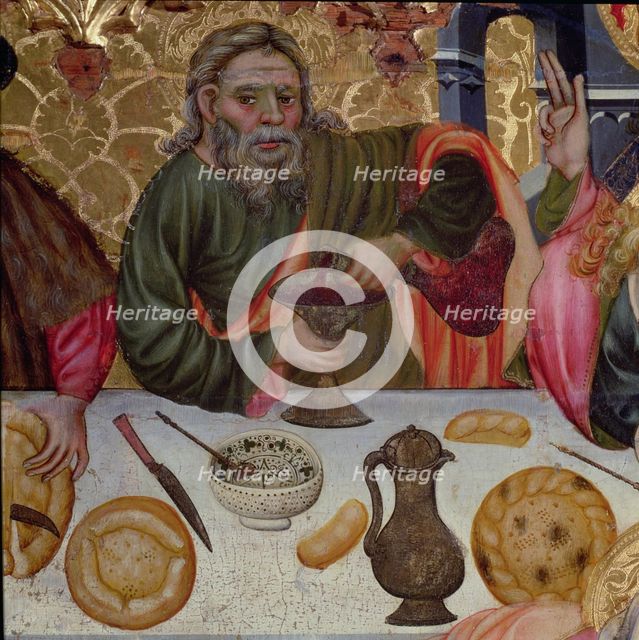 Last Supper', detail of Jesus sitting among the apostles.