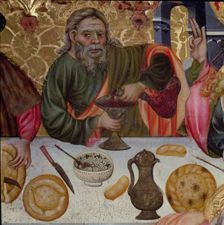 Last Supper detail of Jesus sitting among the apostles