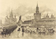 Le Couronnement du Tzar. Le Cortège imperiale traverse la Place Royale, 1883. Creator: Auguste Lepere