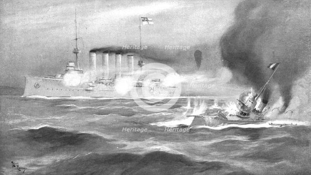 Le combat inegal du corsaire allemand "Emden" et du torpilleur francais "Mousquet"', 1914. Creator: Unknown.
