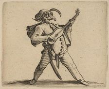 Le Comédien Masqué Jouant de la Guitare (The Masked Comedian Playing the Guitar), from ..., 1616-22. Creator: Jacques Callot