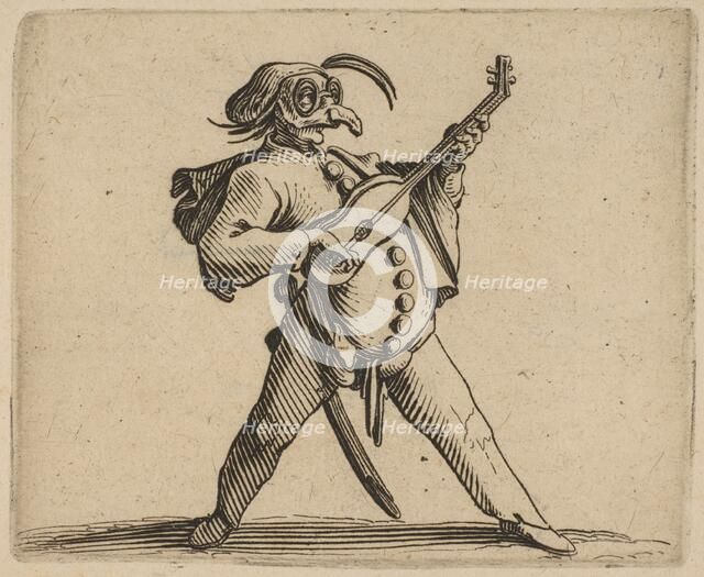 Le Comédien Masqué Jouant de la Guitare (The Masked Comedian Playing the Guitar), from ..., 1616-22. Creator: Jacques Callot.