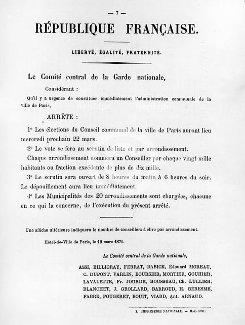 Le Comite Central de la Garde Nationale, from French Political posters of the Paris Commune Artist: Unknown