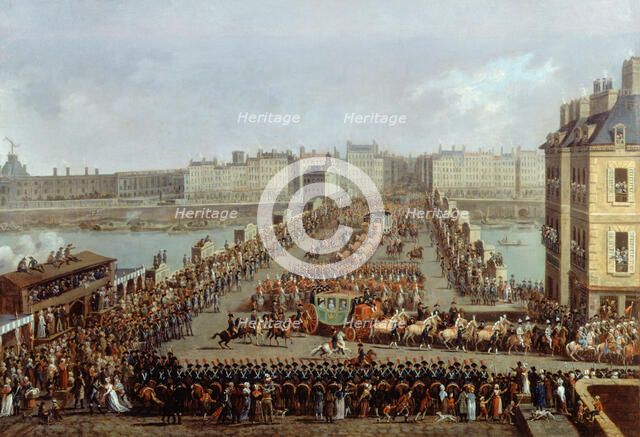 Le cortège impérial se rendant à Notre-Dame pour la cérémonie du sacre, le 2 décembre 1804..., 1805. Creator: Jacques Bertaux.