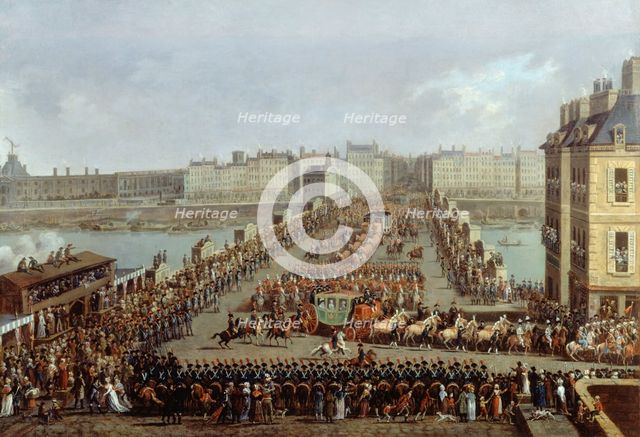 Le cortège impérial se rendant à Notre-Dame pour la cérémonie du sacre, le 2 décembre 1804..., 1805. Creator: Jacques Bertaux.