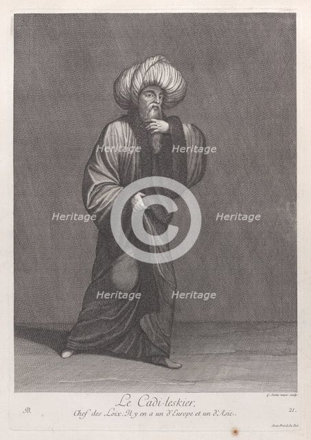 Le Cadi-leskier, Chef des Loix. Il y en a un d'Europe et un d'Asie, 1714-15. Creator: Unknown.
