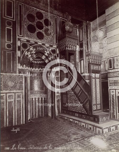Le Caire - Intérieur de la mosquée El Bordei, 1870s. Creator: Felix Bonfils.