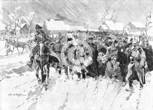 'Le calvaire des six cents otages; l'arrivee a Zosle, en Lithuanie, le 12 janvier 1918, des..., 1918 Creator: Frederic de Haenen.