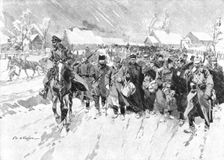 Le calvaire des six cents otages; l'arrivee a Zosle, en Lithuanie, le 12 janvier 1918, des..., 1918 Creator: Frederic de Haenen