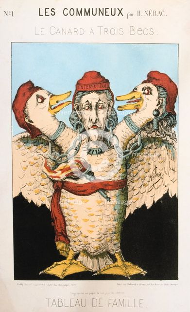 'Le Canard a Trois Becs', cartoon relating to the Paris Commune, 1871.  Artist: H Nerac