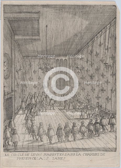 Le Cercle De Leurs Magestes Dans La Chambre De Presence: A: S. Iames; illustration from 'H..., 1639. Creator: Anon.