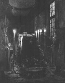Le cercueil du general Gallieni aux Invalides; La veillee dans la chapelle Napoleon 1916. Creator: J Simont