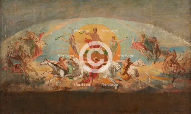 Le char d'Apollon - esquisse pour l'ancien hôtel de Ville, c.1851. Creator: Léon Cogniet.