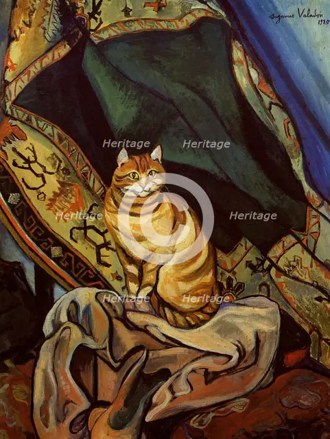 Le chat Raminou assis sur un tissu (Cat Raminou sitting on a cloth), 1920. Creator: Valadon, Suzanne (1865-1938).