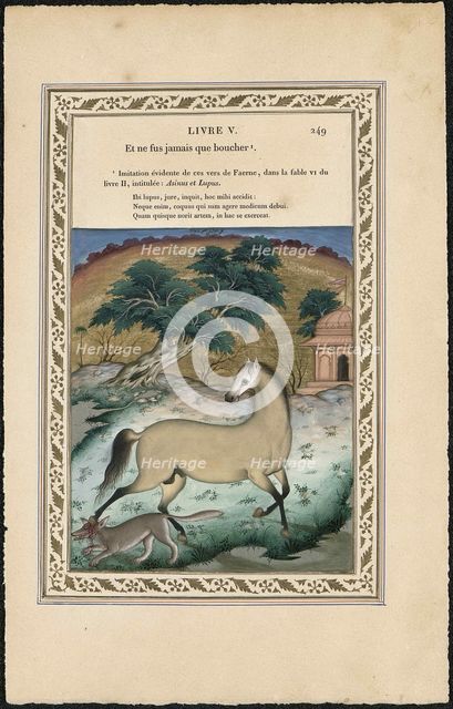 Le cheval et le loup (The Horse and the Wolf), 1837-1839. Creator: Imam Bakhsh Lahori (active 1830s-1840s).