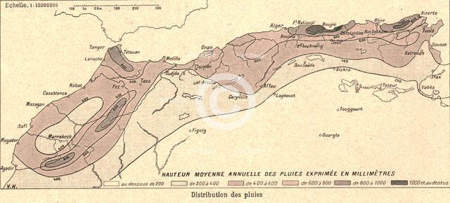 ''Le Climat, distribution des pluies; Afrique du nord', 1914. Creator: Unknown.